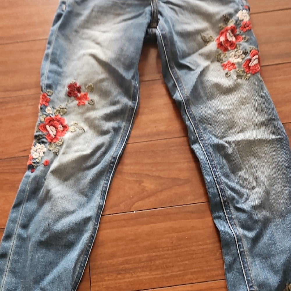 Express Embroidered Floral Blue Jeans
